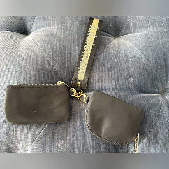 Lululemon black dual pouch wristlet with Gold Details - Picture 2 of 5